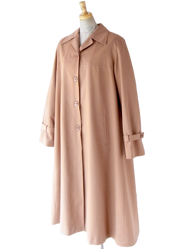 【送料無料】フランス買い付け 60年代製 ライトブラウン X チェック柄裏地 Aライン ヴィンテージ コート 25FC308【ヨーロッパ古着】