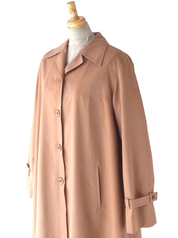 【送料無料】フランス買い付け 60年代製 ライトブラウン X チェック柄裏地 Aライン ヴィンテージ コート 25FC308【ヨーロッパ古着】