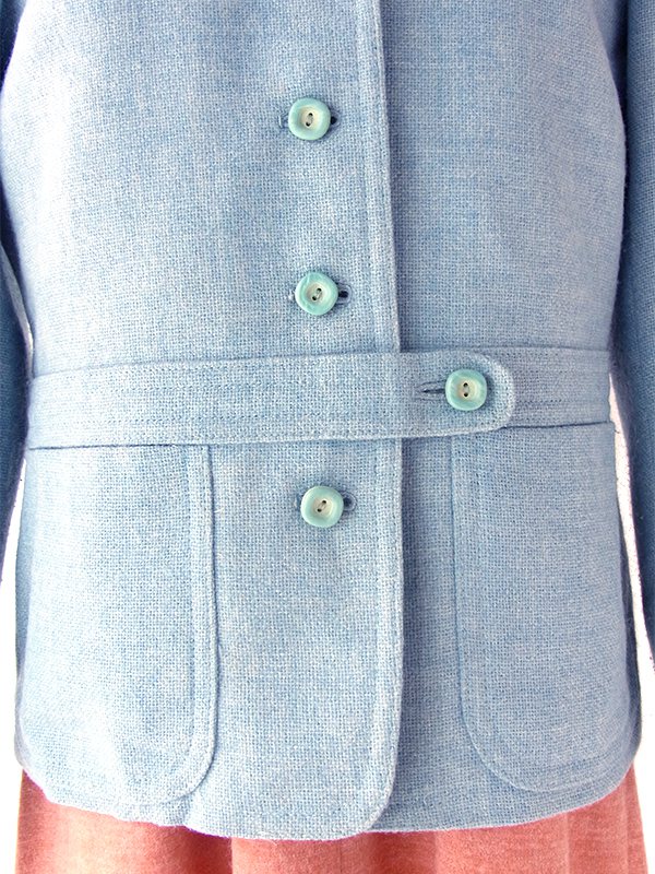 ヨーロッパ古着 60年代フランス製 パウダーブルー X 固定ベルト付き ヴィンテージ ジャケット 25FC312