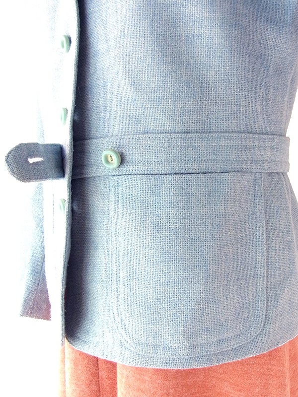 ヨーロッパ古着 60年代フランス製 パウダーブルー X 固定ベルト付き ヴィンテージ ジャケット 25FC312