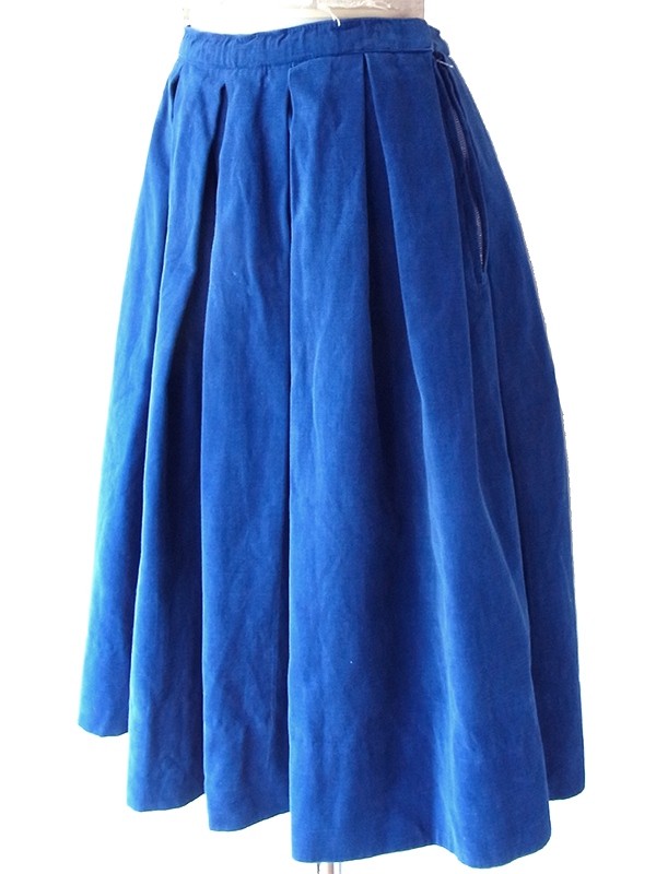 ヨーロッパ古着 フランス買い付け 60年代製 ロイヤルブルー X コーデュロイ ボックスプリーツ スカート 25FC314