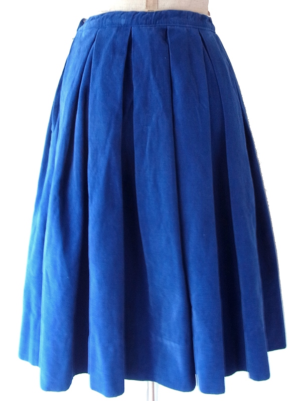 ヨーロッパ古着 フランス買い付け 60年代製 ロイヤルブルー X コーデュロイ ボックスプリーツ スカート 25FC314