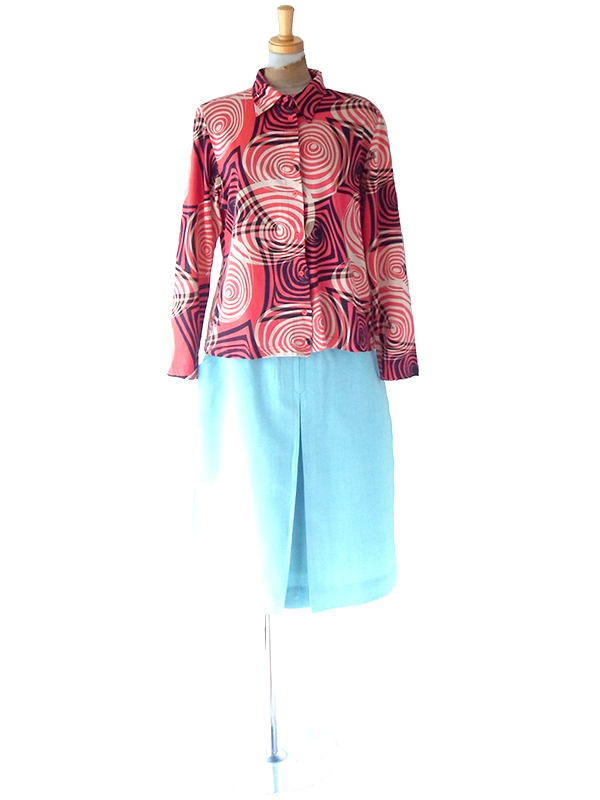 ヨーロッパ古着 フランス買い付け 60年代製 水色 X ボックスプリーツ ヴィンテージ スカート 25FC315