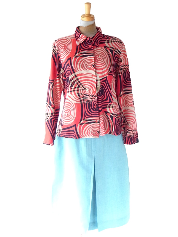 ヨーロッパ古着 フランス買い付け 60年代製 水色 X ボックスプリーツ ヴィンテージ スカート 25FC315