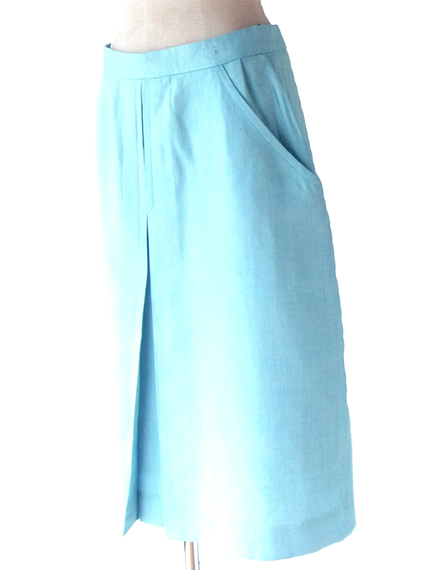 ヨーロッパ古着 フランス買い付け 60年代製 水色 X ボックスプリーツ ヴィンテージ スカート 25FC315