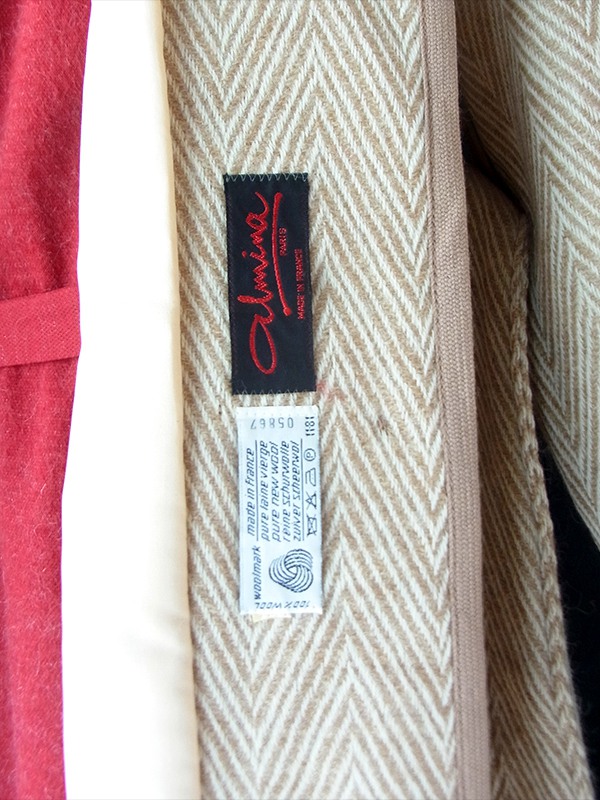 【送料無料】70年代 フランス製 ライトベージュ 共布ベルト付き ヘリンボーン ウール ローブコート 26FC000【ヨーロッパ古着】