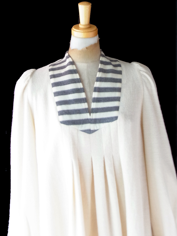 【送料無料】フランス買付け 60年代製 オフホワイト X グレイ ボーダー プリーツ ワンピース 26FC002【ヨーロッパ古着】