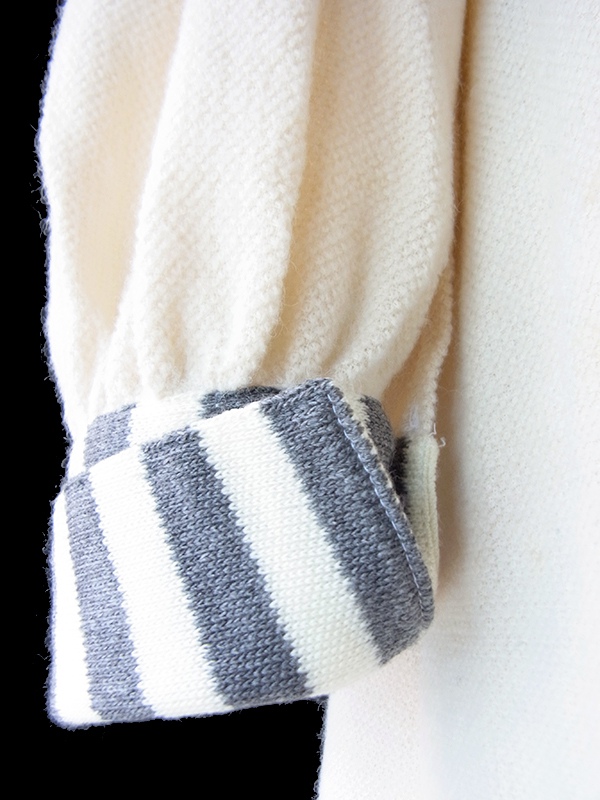 【送料無料】フランス買付け 60年代製 オフホワイト X グレイ ボーダー プリーツ ワンピース 26FC002【ヨーロッパ古着】