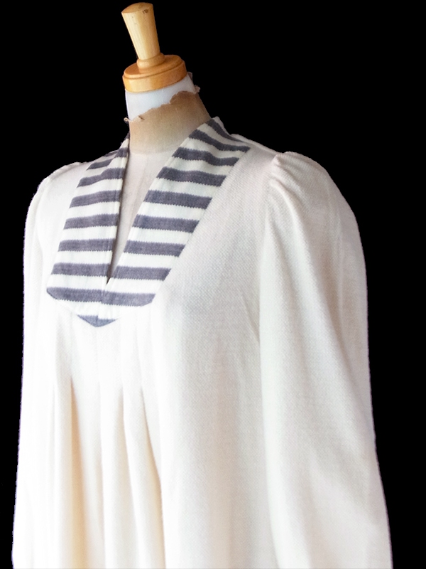 【送料無料】フランス買付け 60年代製 オフホワイト X グレイ ボーダー プリーツ ワンピース 26FC002【ヨーロッパ古着】