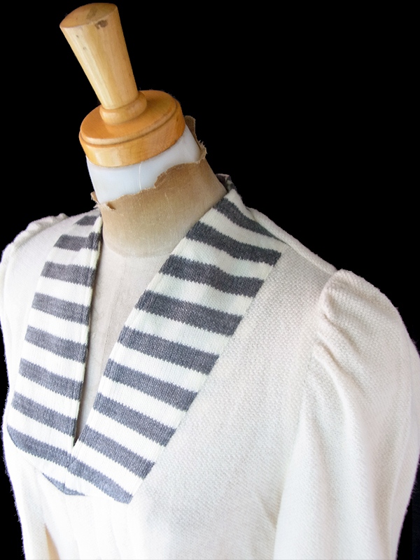 【送料無料】フランス買付け 60年代製 オフホワイト X グレイ ボーダー プリーツ ワンピース 26FC002【ヨーロッパ古着】