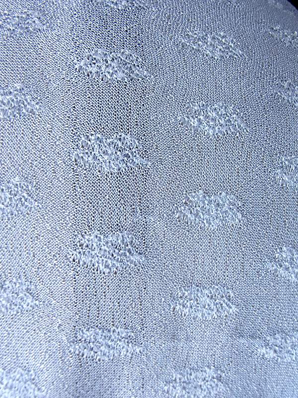 【送料無料】70年代フランス製 ペールブルー 織り柄 フリルネック 共布ベルト付き ヴィンテージ ワンピース 26FC005【ヨーロッパ古着】