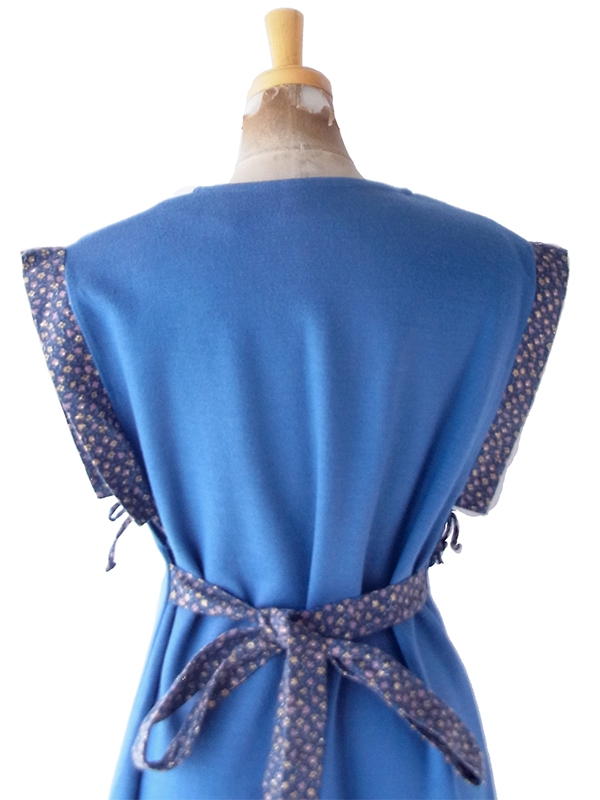 【送料無料】フランス買付け60年代製 スモーキーブルー X 小花柄トリム袖 ヴィンテージ ワンピース 26FC006【ヨーロッパ古着】