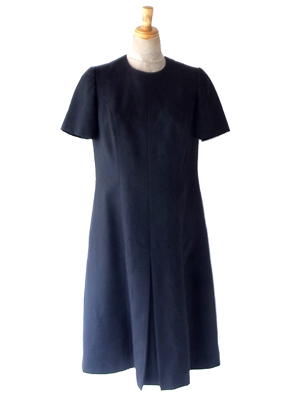 【送料無料】フランス買付け 70年代製 マットブラック X カーブステッチ Aライン ワンピース 26FC011【ヨーロッパ古着】