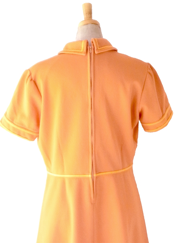 【送料無料】フランス買付け 60年代製 オレンジ&times;イエロー 飾りウエストベルト風切り替え ワンピース 26FC100【ヨーロッパ古着】