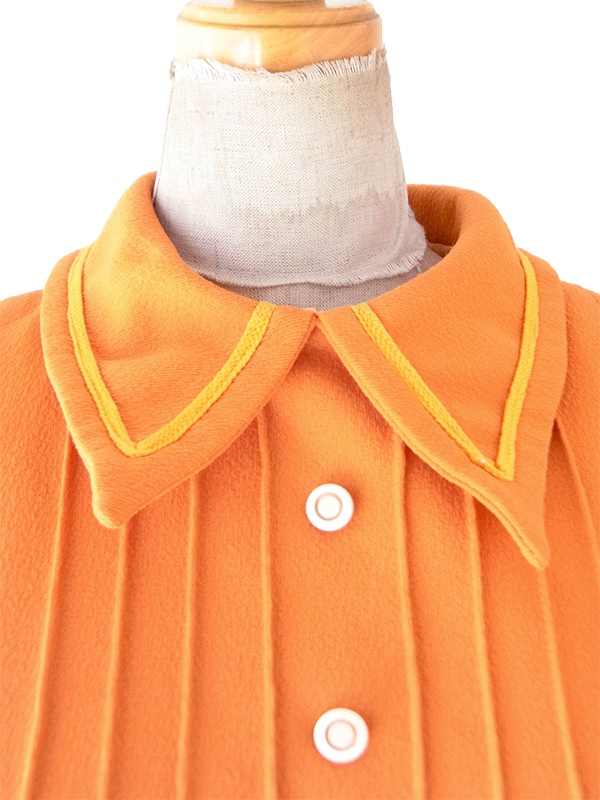 【送料無料】フランス買付け 60年代製 オレンジ&times;イエロー 飾りウエストベルト風切り替え ワンピース 26FC100【ヨーロッパ古着】