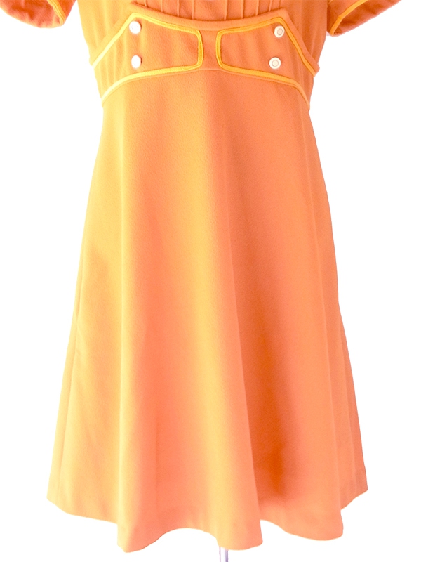 【送料無料】フランス買付け 60年代製 オレンジ&times;イエロー 飾りウエストベルト風切り替え ワンピース 26FC100【ヨーロッパ古着】