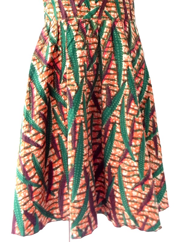 【送料無料】60年代フランス製 オレンジ&times;グリーン 総柄 大きなリボン ヴィンテージ ワンピース 26FC102【ヨーロッパ古着】