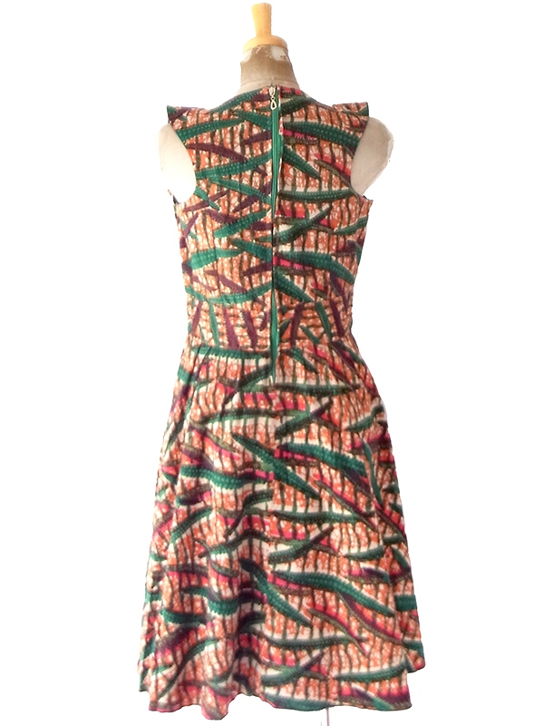 【送料無料】60年代フランス製 オレンジ&times;グリーン 総柄 大きなリボン ヴィンテージ ワンピース 26FC102【ヨーロッパ古着】