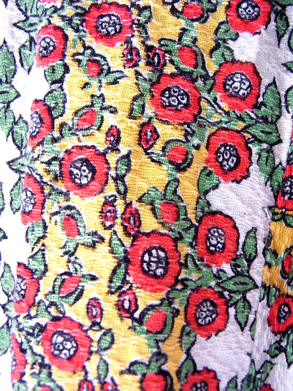 【送料無料】フランス買付け 60年代製 ホワイト&times;カラフル タイルフラワー柄 サッカー生地 ワンピース 26FC106【ヨーロッパ古着】