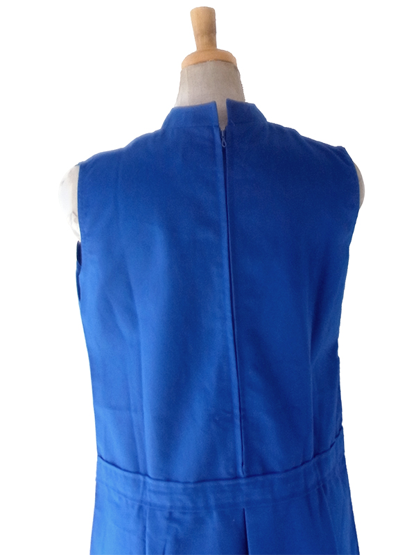 【送料無料】フランス買付け 70年代製 デッドストック ロイヤルブルー スタンドカラー ワンピース 26FC109【ヨーロッパ古着】