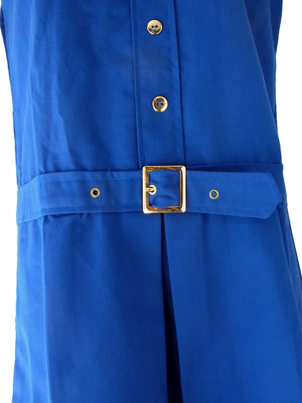 【送料無料】フランス買付け 70年代製 デッドストック ロイヤルブルー スタンドカラー ワンピース 26FC109【ヨーロッパ古着】