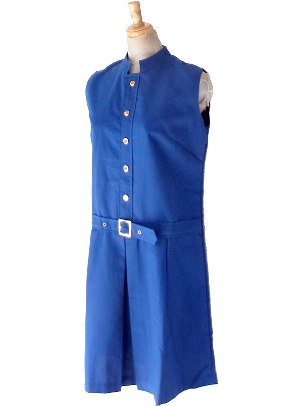【送料無料】フランス買付け 70年代製 デッドストック ロイヤルブルー スタンドカラー ワンピース 26FC109【ヨーロッパ古着】