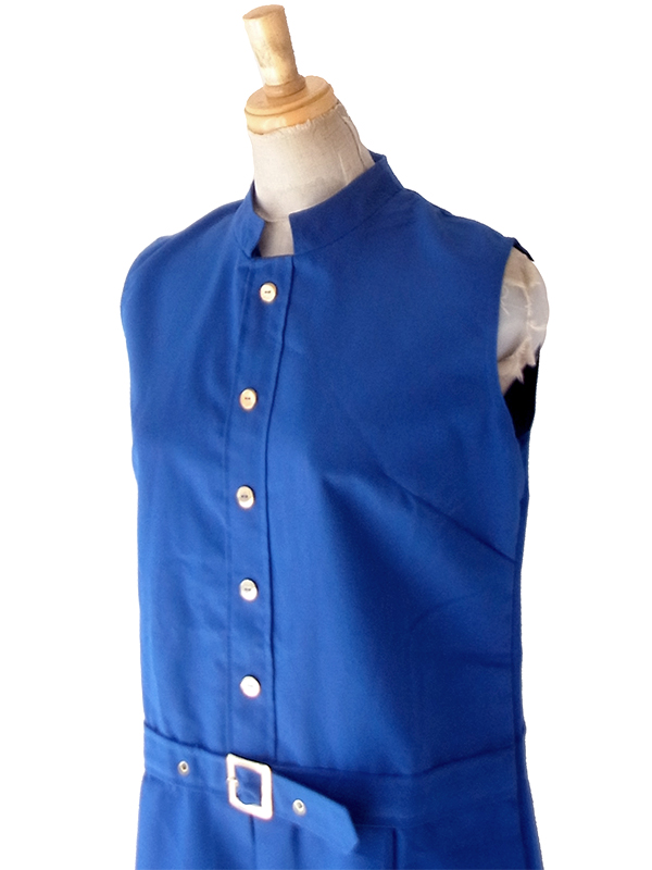 【送料無料】フランス買付け 70年代製 デッドストック ロイヤルブルー スタンドカラー ワンピース 26FC109【ヨーロッパ古着】