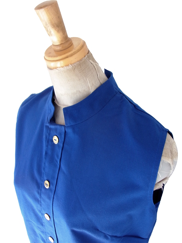 【送料無料】フランス買付け 70年代製 デッドストック ロイヤルブルー スタンドカラー ワンピース 26FC109【ヨーロッパ古着】