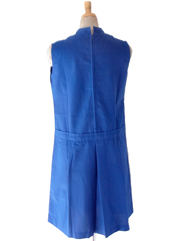 【送料無料】フランス買付け 70年代製 デッドストック ロイヤルブルー スタンドカラー ワンピース 26FC109【ヨーロッパ古着】
