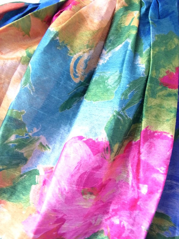 【送料無料】70年代フランス製 Christina VIVA 水彩タッチの花柄プリント ウエストリボン ワンピース 26FC111【ヨーロッパ古着】