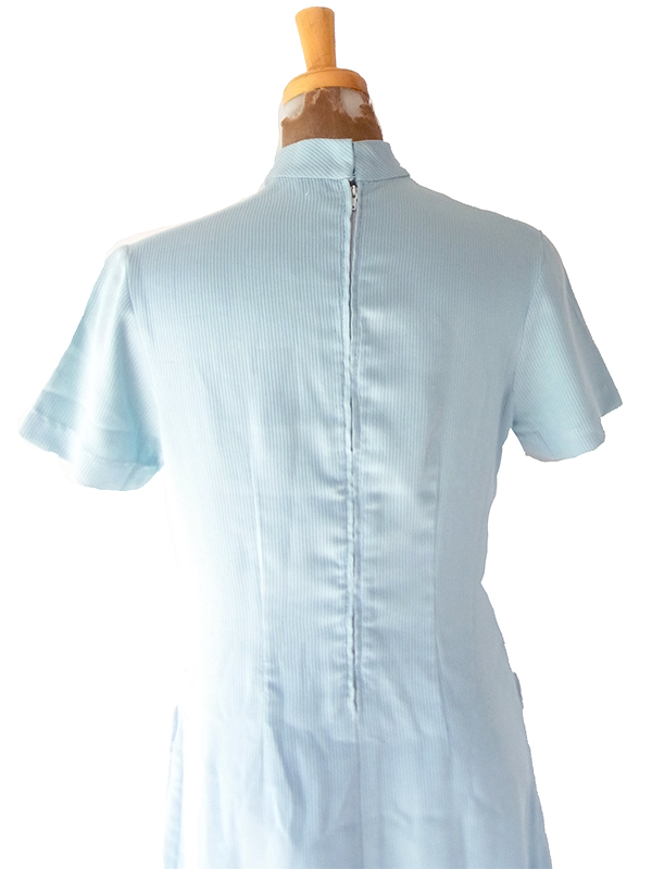 【送料無料】70年代フランス製 パステルブルー ヨーク切替 フラップポケット ワンピース 26FC113【ヨーロッパ古着】