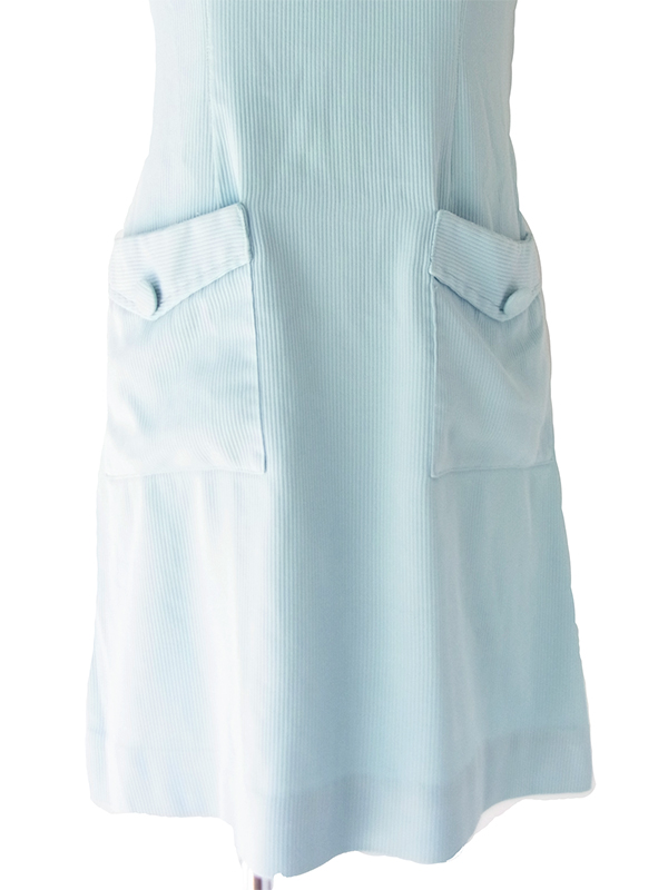 【送料無料】70年代フランス製 パステルブルー ヨーク切替 フラップポケット ワンピース 26FC113【ヨーロッパ古着】