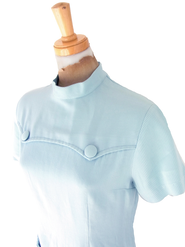 【送料無料】70年代フランス製 パステルブルー ヨーク切替 フラップポケット ワンピース 26FC113【ヨーロッパ古着】