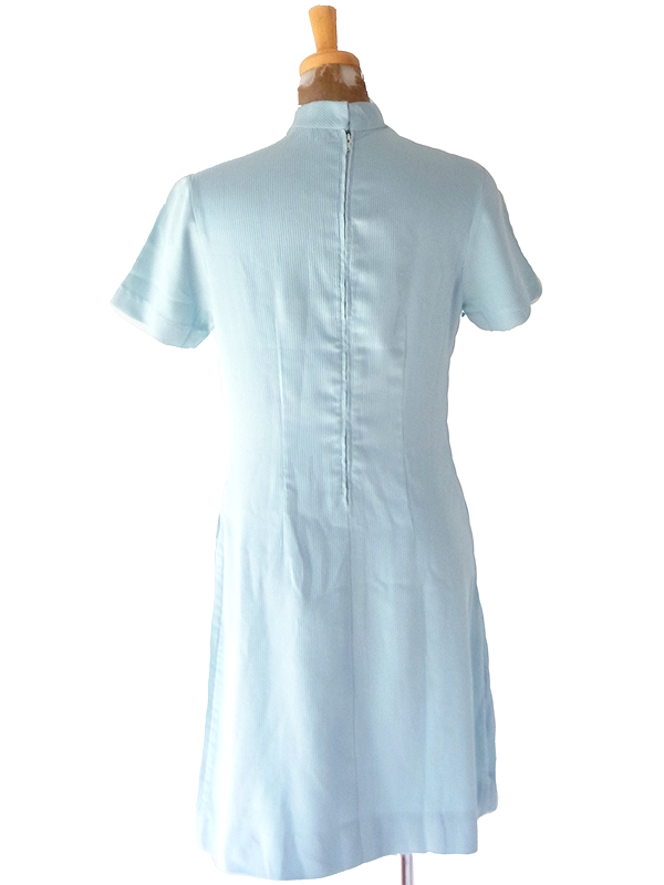 【送料無料】70年代フランス製 パステルブルー ヨーク切替 フラップポケット ワンピース 26FC113【ヨーロッパ古着】