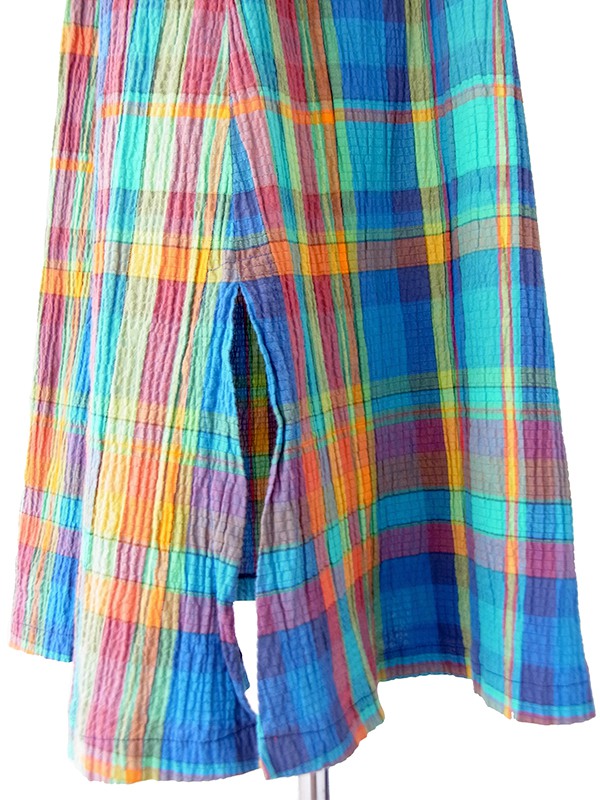 【送料無料】フランス買付け 60年代製 マルチカラー マドラスチェック X サッカー生地 ワンピース 26FC114【ヨーロッパ古着】