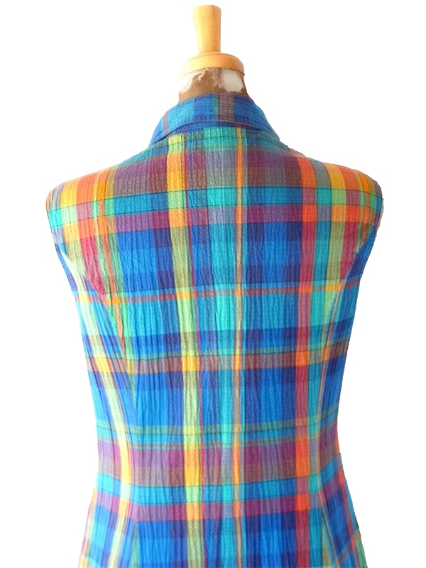 【送料無料】フランス買付け 60年代製 マルチカラー マドラスチェック X サッカー生地 ワンピース 26FC114【ヨーロッパ古着】