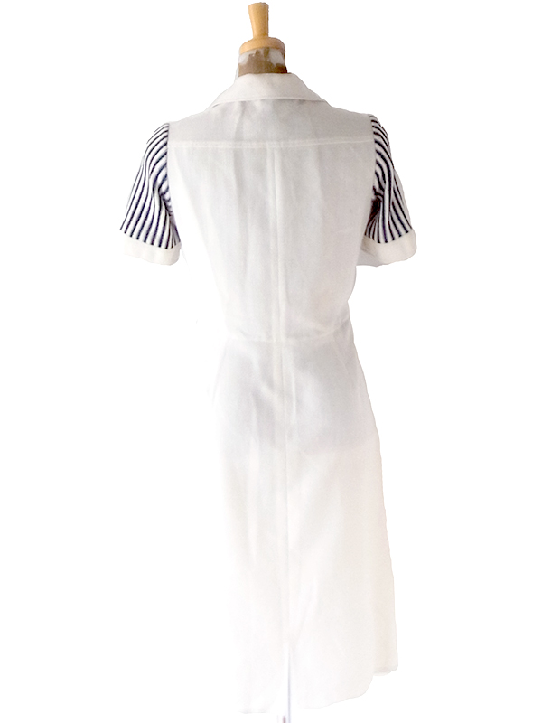 【送料無料】70年代フランス製 CAROLINE ROHMER オフホワイト X ネイビー ストライプ ワンピース 26FC119【ヨーロッパ古着】