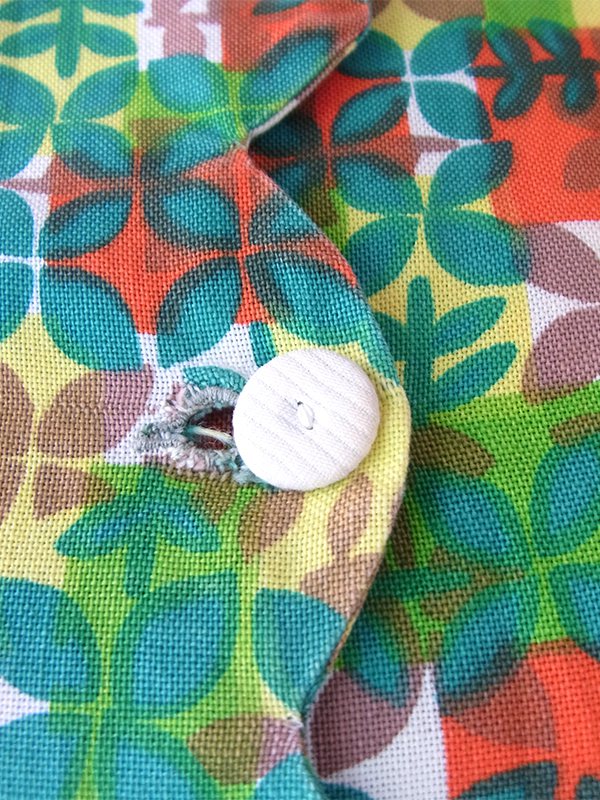 【送料無料】フランス買付け 60年代製 ビタミンカラー リーフ模様 X スカラップフロント ワンピース 26FC120【ヨーロッパ古着】