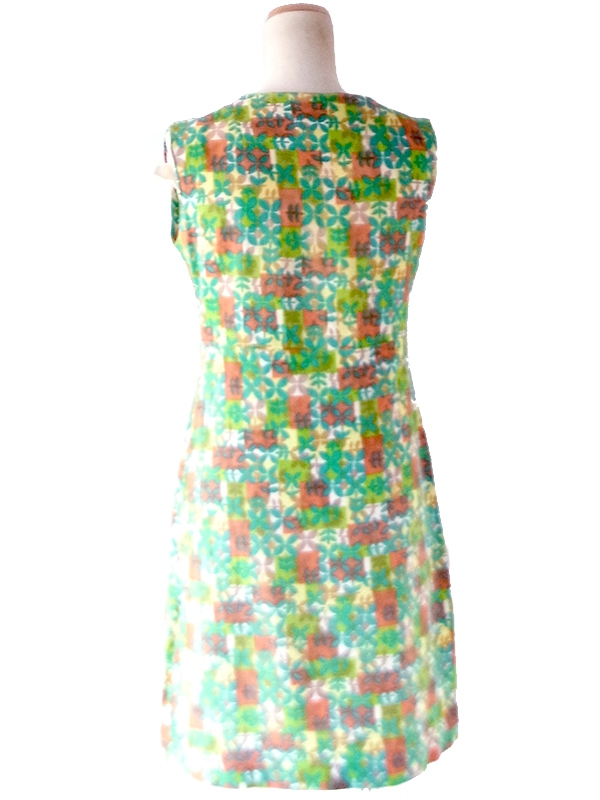 【送料無料】フランス買付け 60年代製 ビタミンカラー リーフ模様 X スカラップフロント ワンピース 26FC120【ヨーロッパ古着】