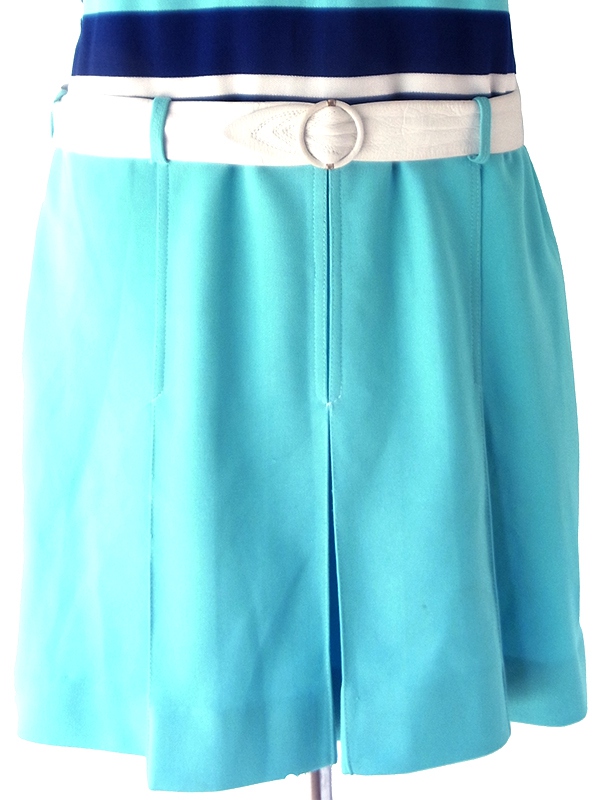 【送料無料】フランス買付け 70年代製 マリンボーダー X ベルト付き 生地切り返し ワンピース 26FC121【ヨーロッパ古着】