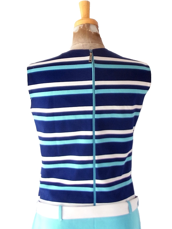 【送料無料】フランス買付け 70年代製 マリンボーダー X ベルト付き 生地切り返し ワンピース 26FC121【ヨーロッパ古着】