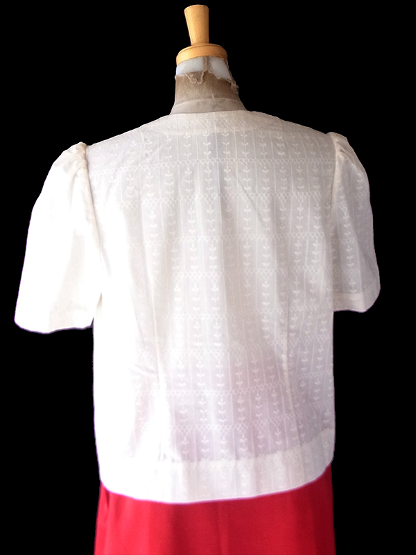 【レトロ古着】60年代製 アイボリー × 総刺繍 ノーカラー パフスリーブ ヴィンテージ ブラウス 26ID033【おとな古着】