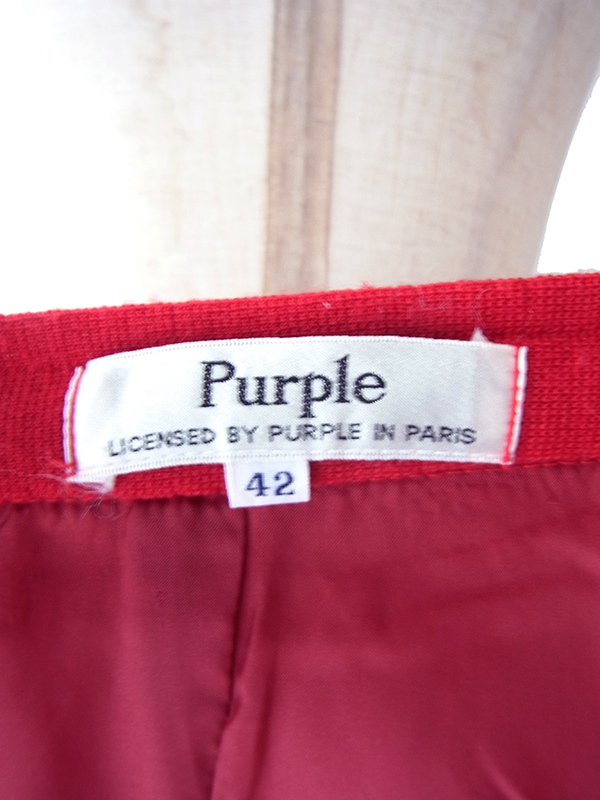 【レトロ古着】70年代製 Purple PARIS 鮮やかレッド Aライン ポケット付きニットスカート 26ID082【おとなかわいい】