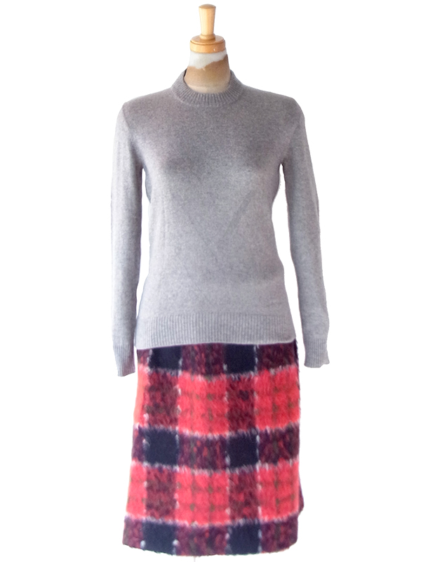 【送料無料】イタリア製 Fior-tricot グレー X カシミア100% ハイネックニットセーター 26ID085【レトロ古着】