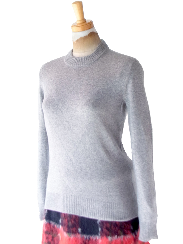 【送料無料】イタリア製 Fior-tricot グレー X カシミア100% ハイネックニットセーター 26ID085【レトロ古着】