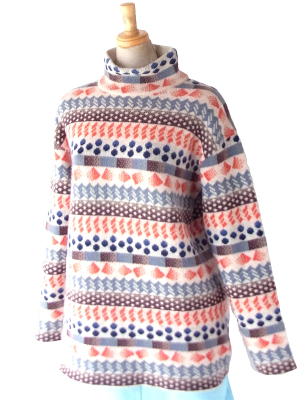 送料無料】KENZO PARIS マルチカラー 総柄 ハイネック ヴィンテージ