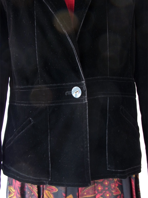 【レトロ】日本製ブラック ウエスト切り替え ベルベット風生地 テーラードジャケット 26NN001【おとなかわいい】