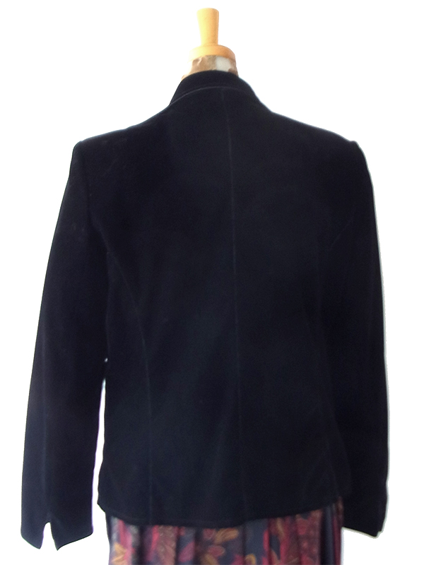 【レトロ】日本製ブラック ウエスト切り替え ベルベット風生地 テーラードジャケット 26NN001【おとなかわいい】