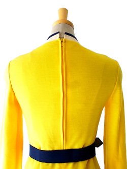 【1970s vintage】バイアスカラー黄色ワンピースモッズレトロポップ ヨーロッパ古着70年代レトロポップカラフルワンピース | 大阪
