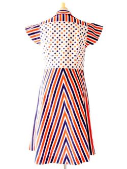 ヨーロッパ古着　フランス買い付け　トリコロール　ドット X ストライプ　60年代製　ヴィンテージ ワンピース :　13FC200